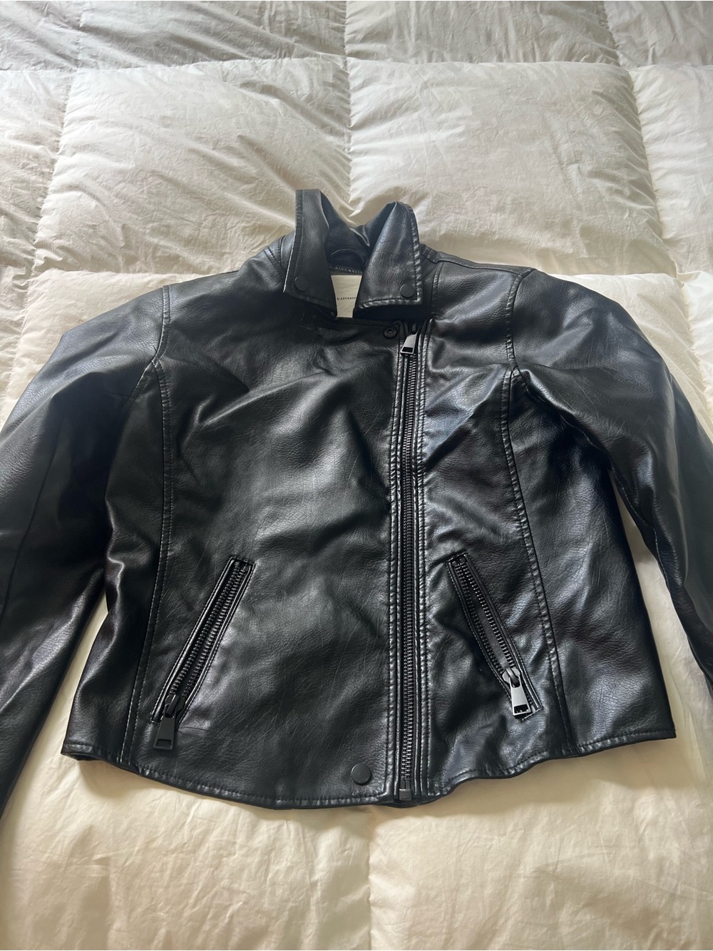 Women's Anthropologie Black Leather-Style Moto Jacket Like New